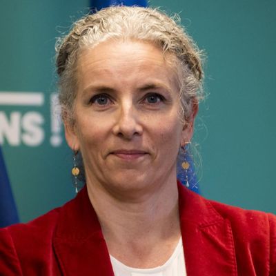 Delphine Batho lors d'une conférence de presse de Yannick Jadot le 28 février 2022 à Paris.