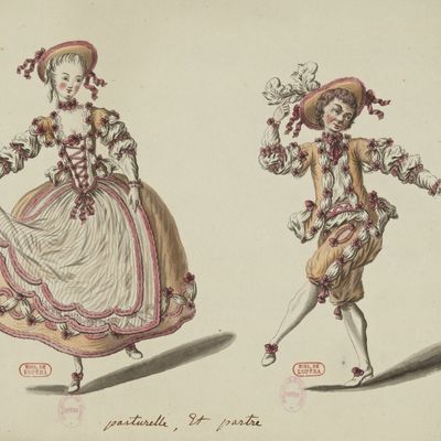 Pastourelle et pastre, maquette de costume. Louis-René Boquet (1717-1814), déssinateur