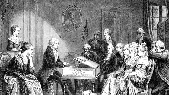 Le siècle des Lumières voit l'avènement du statut de musicien. Ici, Mozart représenté jouant "Dom Juan" (gravure de 1860) ©Getty - Edouard Hamann