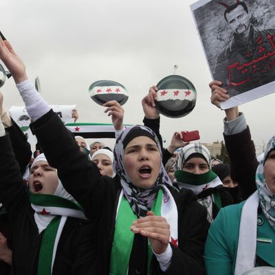 Exilées syriennes manifestant contre le régime de Bachar El Assad en Jordanie