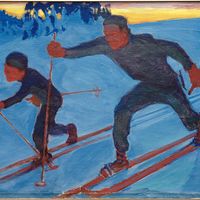 Akseli Gallen-Kallela, Les Skieurs Akseli et Jorma (1909), huile sur toile, 77 x 100 cm, collection particulière