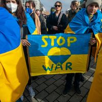 Manifestation de soutien à l'Ukraine le 22 février 2022 à Berlin.