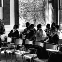 Alexandre Grothendieck donnant un cours dans les années 60.