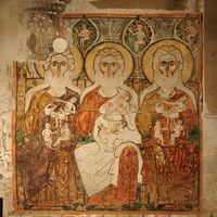 Fresque du monastère des Syriens : Abraham, Isaac et Jacob (Wadi Natroun, Egypte, IXe siècle)