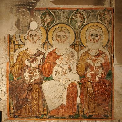 Fresque du monastère des Syriens : Abraham, Isaac et Jacob (Wadi Natroun, Egypte, IXe siècle)