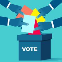 Illustration d'un vote, main tenant le bulletin de vote dans l’urne.