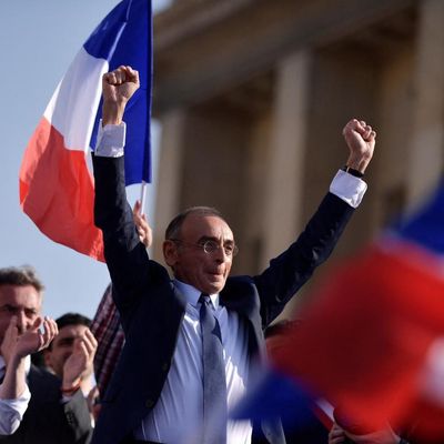 Eric Zemmour, candidat à l'élection présidentielle, lors du meeting place du Trocadéro à Paris (France) le 27 mars 2022