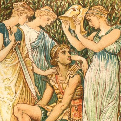 Illustration des nymphes du nord armant Persée en prévision de son affrontement avec Méduse, la Gorgone.