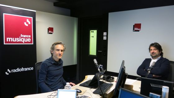 France Musique, studio 361 ... Le producteur Philippe Venturini & Le compositeur Bruno Mantovani (g. à d.) ©Radio France - Annick Haumier / RF