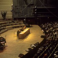 Enregistrement du "Masque et la Plume" à Radio France, en 1971