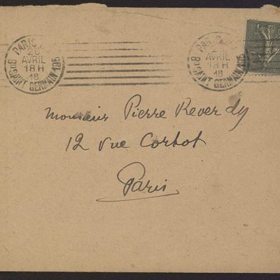 Enveloppe destinée à Pierre Reverdy envoyée par Apollinaire en avril 1918.