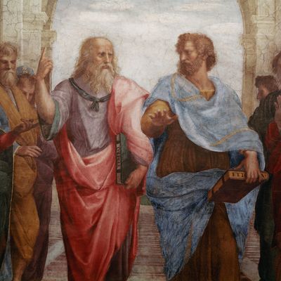 Détail de la fresque de Raphaël L'École d'Athènes" (Aristote et Platon) 1508-1512.