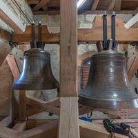 Cloches en l'église St, Johannis, Neunhof, Mittelframken, Bavière, Allemagne