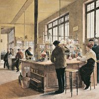 Laboratoire municipal de chimie à Paris en 1887. Gravure d'après un tableau de Ferdinand Gueldry