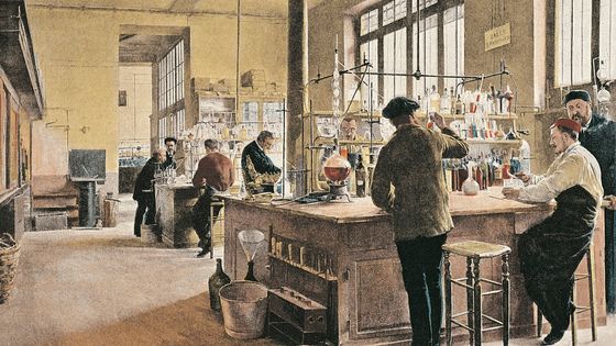 Laboratoire municipal de chimie à Paris en 1887. Gravure d'après un tableau de Ferdinand Gueldry ©Getty - G. Dagli Orti / De Agostini