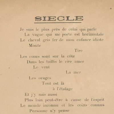 "Siécle", poésie de Pierre Reverdy dans la revue "SIC", 1918.