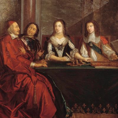 Le conseil de conscience : saint Vincent de Paul, Jules Mazarin, Pierre Séguier, la reine Anne d'Autriche et Louis XIV en 1650. Toile de Jean-François de Troy