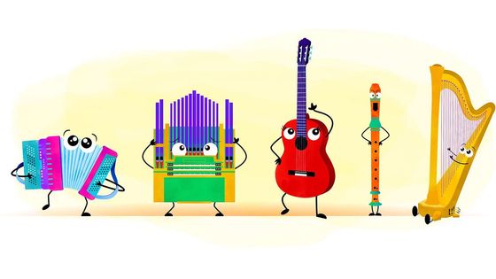 Accordéon, orgue, guitare, flûte à bec et harpe sont Les Zinstrus, Saison 2 ©Radio France - France Musique