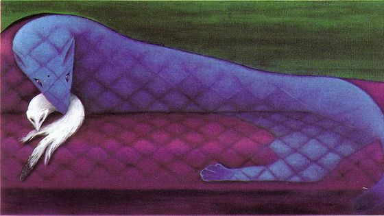 Les Affinités électives, Toyen - 1970. Huile sur toile, 40 x 80 cm.
