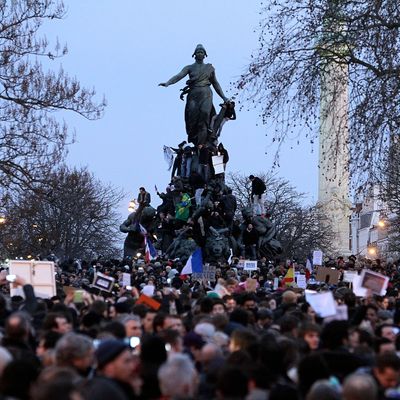 Manifestations à la suite des attentats terroristes, place de la Nation (Paris), le 11 janvier 2015.
