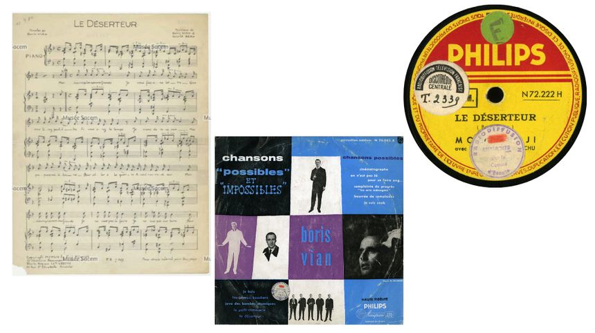 La partition, la pochette et l'étiquette du vinyl du « Déserteur »