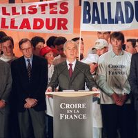 25 MARS 1995, le candidat Edouard Balladur lors d'un meeting à Saint Denis