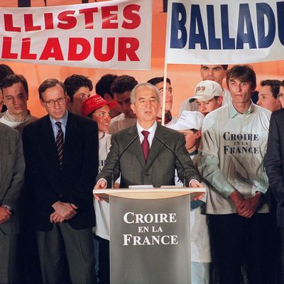 25 MARS 1995, le candidat Edouard Balladur lors d'un meeting à Saint Denis