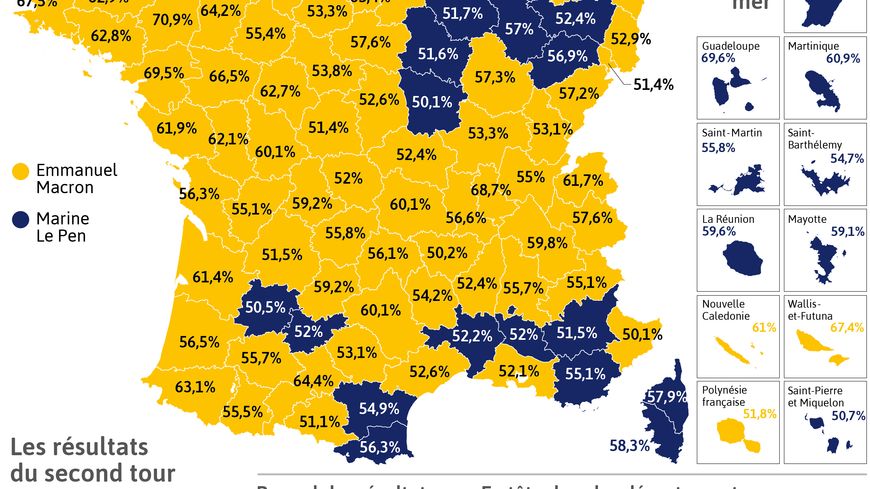 Les résultats des deux candidats par département
