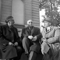 André Breton et les poètes Francis Ponge et Pierre Reverdy en octobre 1952.
