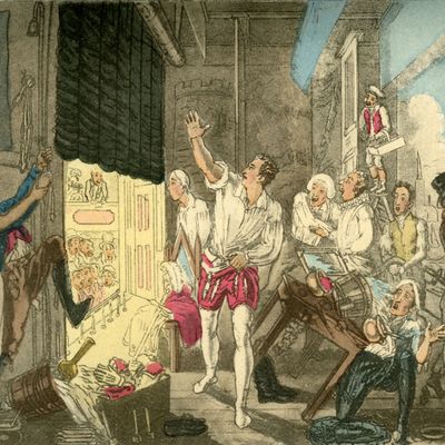 Chaos dans les coulisses, gravure de Theodore Lane, 1825