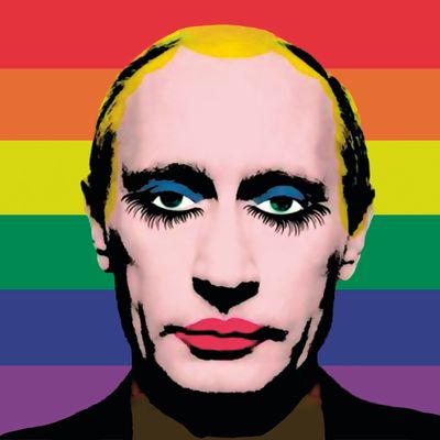 Photomontage de V.Poutine en drag queen contre la loi réprimant la propagande homosexuelle, classé "document extrémiste" par le ministère de la Justice russe