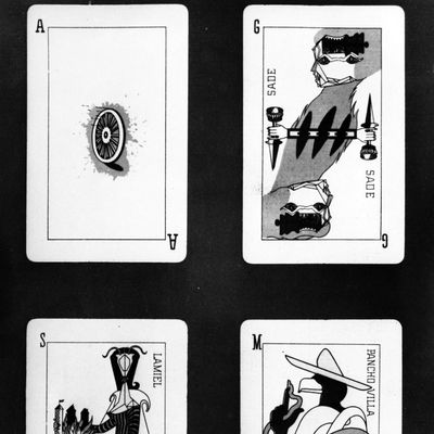 Jeu de Marseille, variante du jeu de tarot, créé par des artistes surréalistes. Ici la carte de Sade