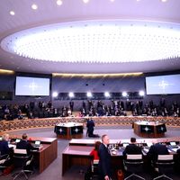 Sommet de l'OTAN réunissant les ministères des affaires étrangères de l'alliance, à Bruxelles le 7 avril 2022