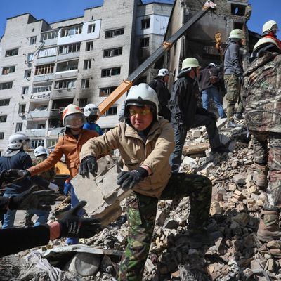 Des bâtiments détruits à Borodianka, en Ukraine