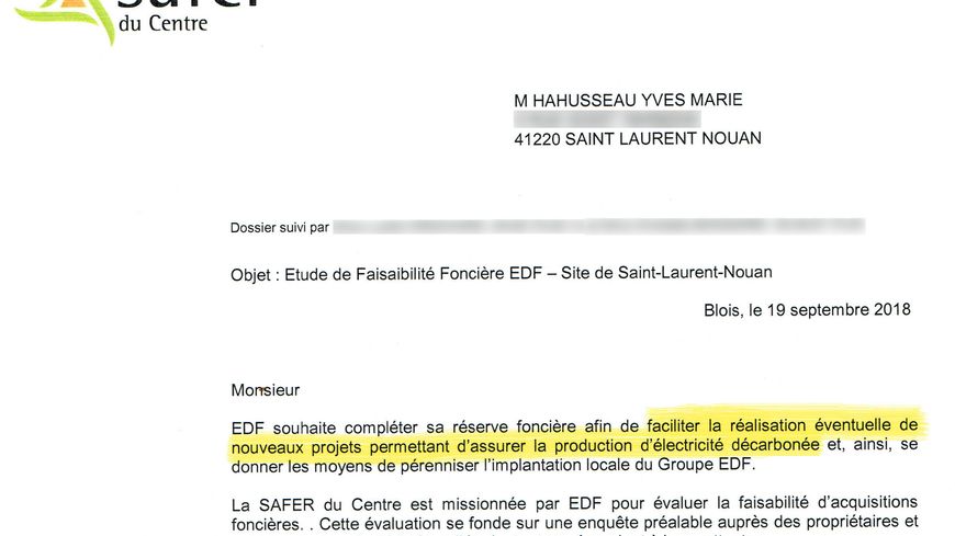 Extrait de la lettre de la Safer envoyée à Yves-Marie Hahusseau.