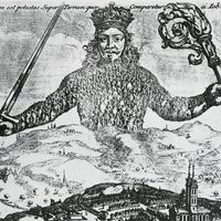 Leviathan, by Thomas Hobbes (1588-1679), title page for the 1651 edition