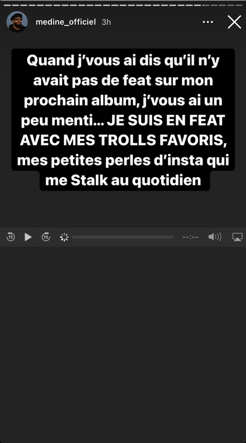 Capture d'écran story Instgram de Médine