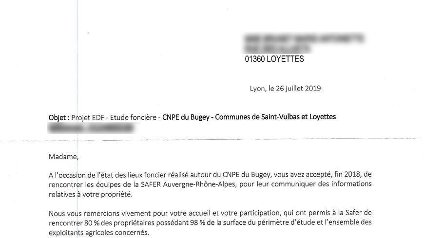 Extrait d’un courrier envoyé en juillet 2019 à des habitants de Loyettes.