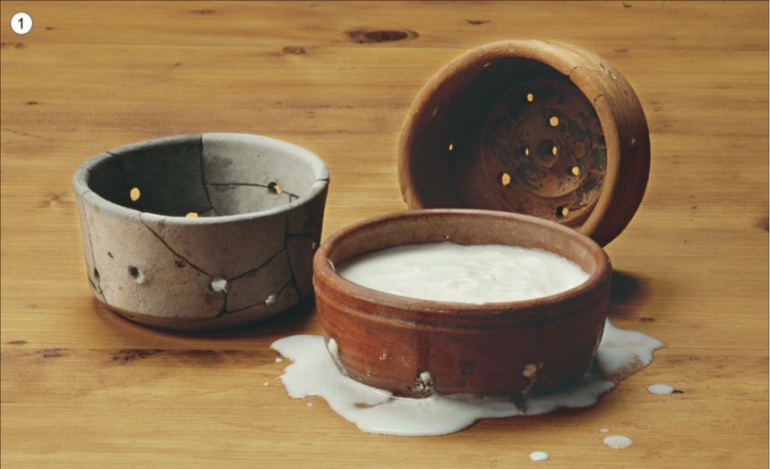 Exemples de faisselles en terre cuite gallo-romaines trouvées sur le site d'Avenches-Aventicum (Canton de Vaud en Suisse)