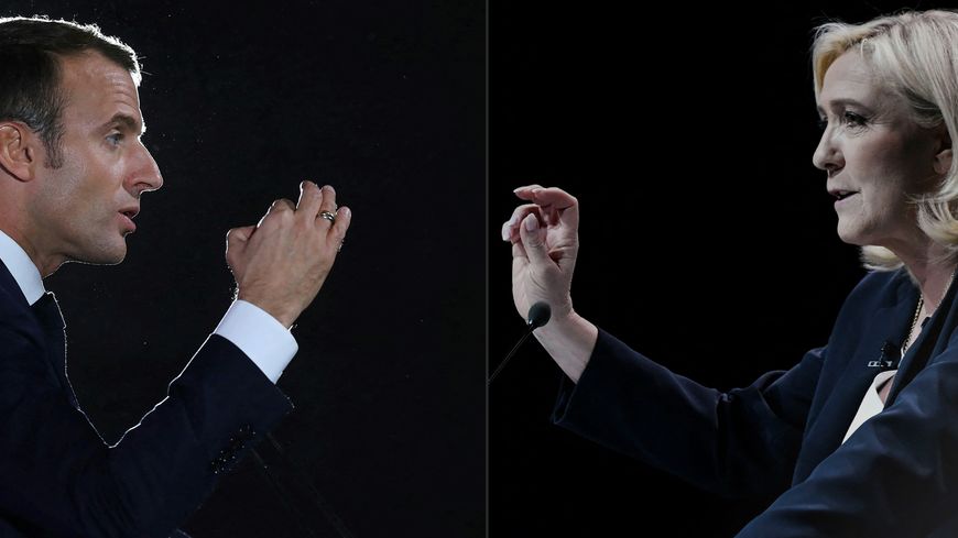 Les deux prétendants à l'Elysée 2022 : Emmanuel Macron (g) et Marine Le Pen (d)