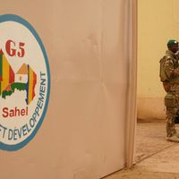 Un soldat malien dans une base du G5 Sahel, en 2018.