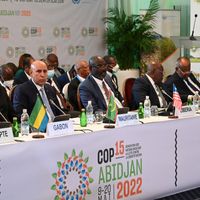 COP15 à Abidjan : comment lutter contre la désertification ? Ici à la cérémonie d’ouverture de la COP15 à l’hôtel Sofitel Ivoire, Abidjan, 9 mai 2022