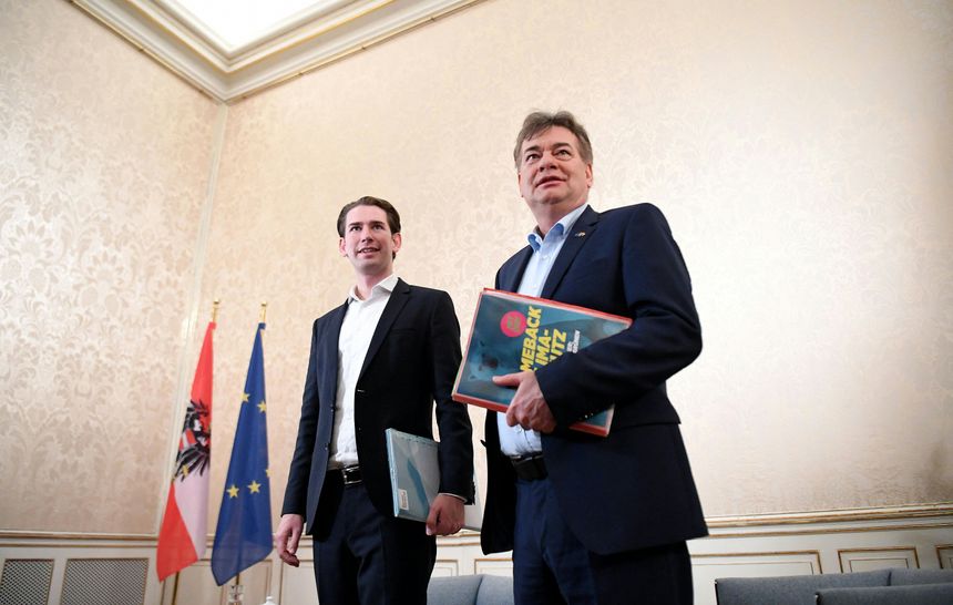 Rencontre entre Werner Kogler, chef du parti écologiste autrichien et Sebastian Kurz, ancien chancelier autrichien en 2019.