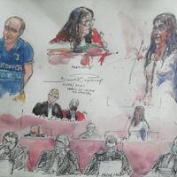 22/06/2021, l'accusé principal Hubert Caouissin (G) et sa co-accusée Lydie Traodec (D) au palais de justice de Nantes, 1er jour du procès