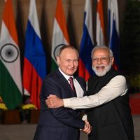 Narendra Modi et Vladimir Poutine à New Delhi en décembre 2021.