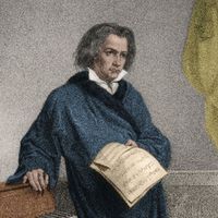 Portrait de Ludwig Van Beethoven. Illustration colorisée (d'après une gravure originale de Hammann)