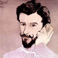 Portrait de Maurice Ravel en pyjama par Achille Ouvré (1909)
