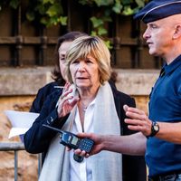 Michèle Marchand, patronne de l’agence de presse people Bestimage, photographiée à l’enterrement de Charles Aznavour en 2018.