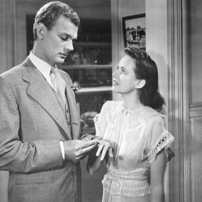 Joseph Cotten et Teresa Wright sur le tournage du film "Shadow of a Doubt" ("L'Ombre d'un doute") d'Alfred Hitchcock (1943).