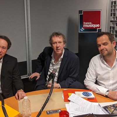 France Musique, studio 361 ... Jean-Noël Jeanneney, Benoît Duteurtre & Arnaud Bousquet (g. à d.)